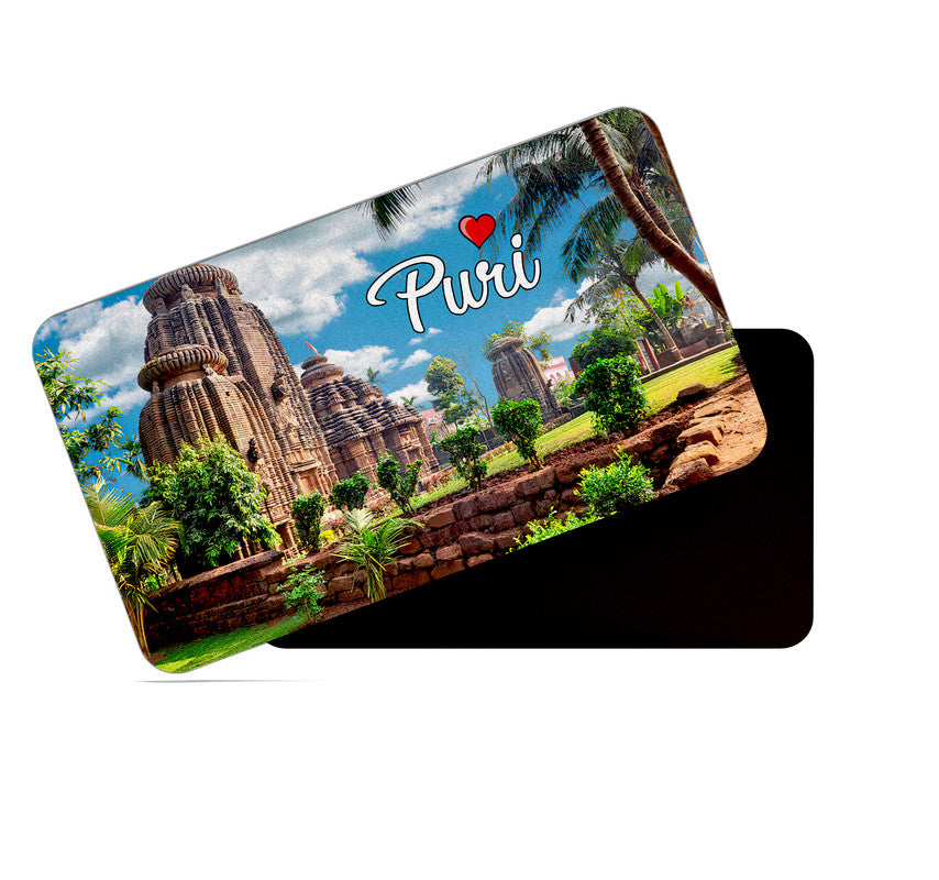 dhcrafts Rectangular Rubber Fridge Magnet / Magnetic Card Multicolor Odisha Puri Design Pack of 1 (8.6cm x 5.4cm)